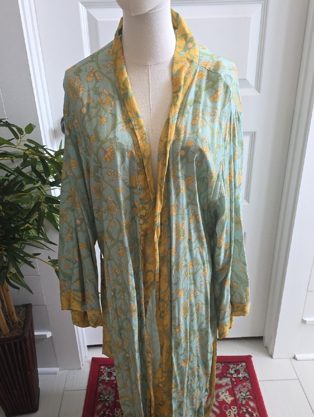 Light Blue & Soft Yellow Floral Duster Robe
